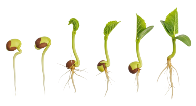 Sequence Of Seed Germination Showing Root And Stem Growth Isolated On Transparent Background