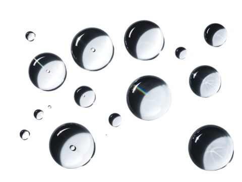 Macro photography of water droplets on a transparent background, showing reflections and transparency - Powered by Adobe