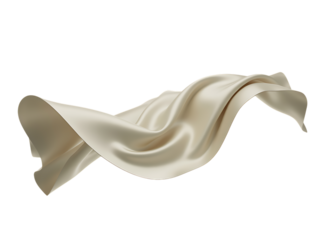 Elegant flowing satin fabric, isolated on transparent background, with soft folds and gentle curves