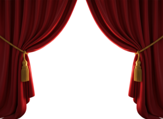 Royal Red Curtains Opening Toward Shimmering Golden Corridor PNG