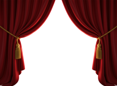 Royal Red Curtains Opening Toward Shimmering Golden Corridor PNG