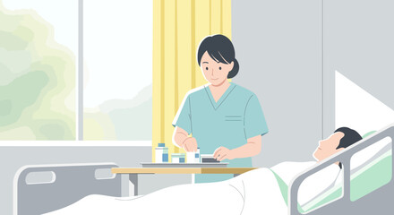 Hospital Scene Depicting Patient Care Provided By A Skillful And Caring Nurse
