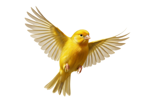 Small Yellow Canary in Flight, Wings Upward, Dynamic Pose PNG