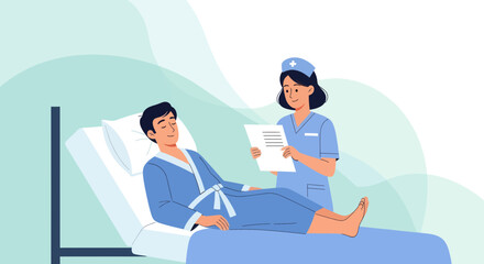 Hospitalized Patient Receives Medical Attention From Nurse During A Checkup And Treatment