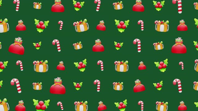 Christmas pattern holiday background festive design gifts candy canes holly seamless