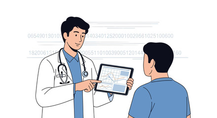Medical Consultation Demonstrating Analysis of Patient Health Data on Tablet Device