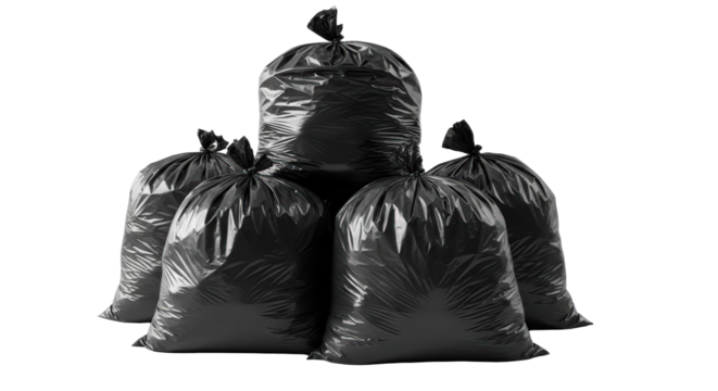 Several Black Trash Bags Stacked Together Isolated On Transparent Background