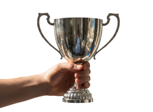 Winning Hand with Sports Award Cup PNG
