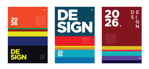 Vivid and futuristic 2026 posters with energetic gradients, abstract shapes, and bold compositions