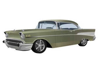 Olive Green Mid-Century American Classic Car Illustration,1950s American classic coupe