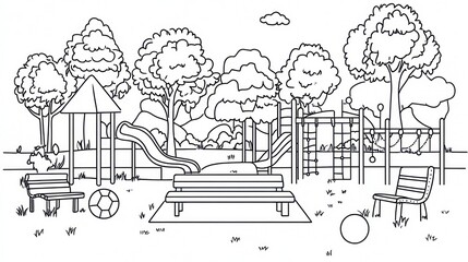 Obraz premium Playground with slides, benches, and trees for kids? drawing