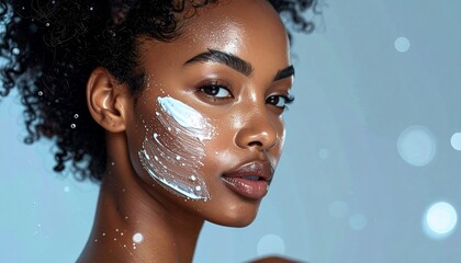 Radiant Black Woman with Skincare Mask with Glowing Skin, Spa Treatment, and Beauty.