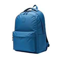 Fototapeta premium A Blue Backpack With Zipper Pockets And Adjustable Straps Isolated On A Black Background