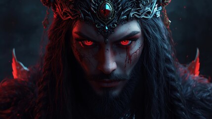 Dark king with glowing red eyes and ornate crown
