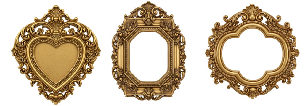 Elegant golden frames for portraits or art displays, perfect for adding classic charm to any project or design, bringing a touch of luxury and sophistication to your creations