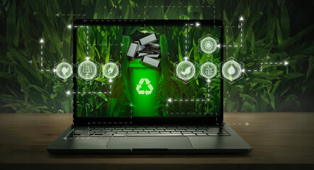 "Laptop and smartphone e-waste concept, highlighting the benefits of responsible use and electronic recycling for environmental conservation."