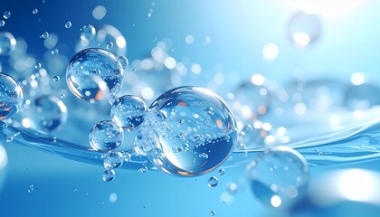 Sparkling Water Bubbles Closeup of Refreshing with Clean Water with Air Bubbles.