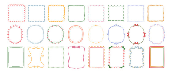 A set of hand-drawn frames in creative shapes with a variety of border designs, perfect for decorative elements, greeting cards, and invitation designs.