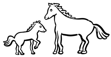 Fototapeta premium かわいい親子の馬イラスト 1色