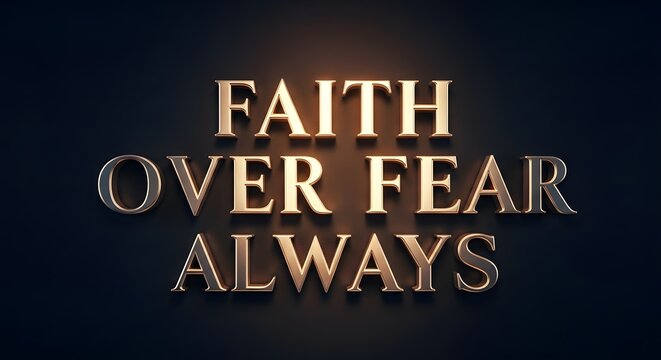 Inspirational quote displayed in bold 3D text that reads 'Faith Over Fear Always' on a dark background, emphasizing motivation and positivity