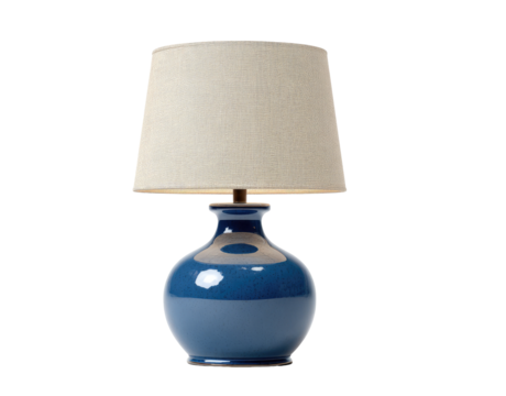 Cream shade, blue ceramic lamp