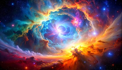 Vibrant Nebula Cosmic Whirlwind of Colors and Energy in the Infinite Universe.