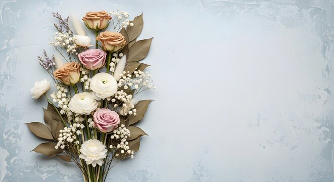 Elegant dried flower bouquet on a textured blue background, perfect for serene greeting card designs or wedding invitations