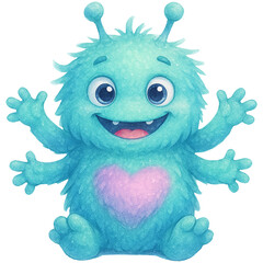 Aqua monster - Cute Monster Watercolor Clipart, Funny Aqua Monster png, Aqua Kawaii monster, Transparent Image for Party 
