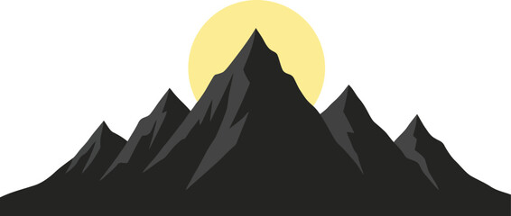 Fototapeta premium Stylized Mountain Range Silhouette With Yellow Sun Behind Peak mountains