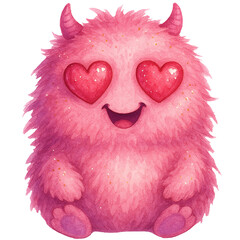 Fluffy pink monster - Fluffy pink Watercolor Clipart, Funny Fluffy pink monster png, Cute Kawaii monster, Transparent Image for Party 
