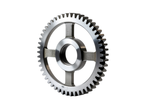 Polished Metal Gear with Inner Ring and Spokes on Black Background with Studio Lighting