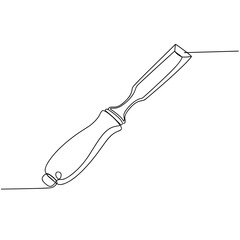 Obraz premium Wood chisel in minimal one-line drawing on white background
