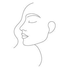 Elegant continuous line art of a woman s face isolated on white background