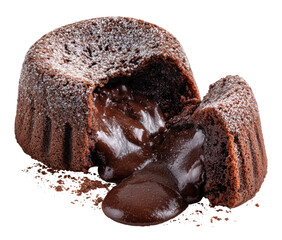 Molten chocolate cake, split open