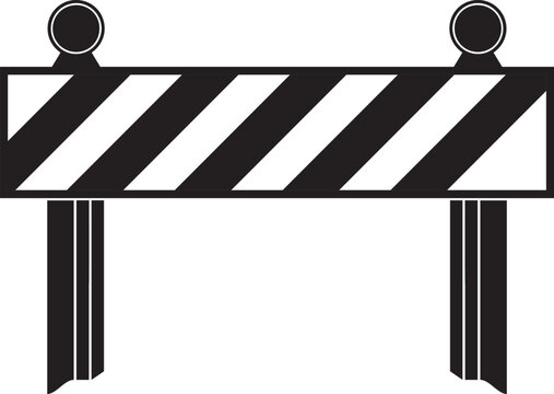 Black and white striped construction barrier with flashing lights indicating road closure or work zone safety measures