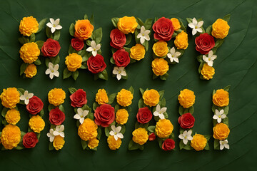 Floral Lettering on Leaves, Happy Diwali