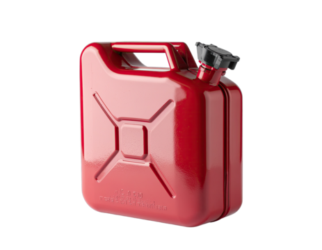 Red Metal Jerrycan Fuel Container With Black Spout Isolated On Transparent Background Studio Shot - Powered by Adobe