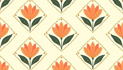 Obraz premium A repeating flower seamless pattern, Minimal Floral pattern seamless paisley embroidery texture pink coneflower flower motifs. Vintage ikat style vector illustration design, created with generative ai