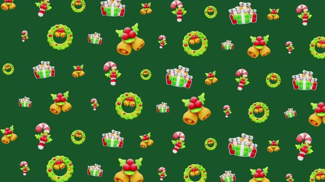 Christmas pattern holiday background festive seamless seasonal celebration gift bells wreath candy