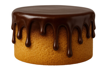 Sponge cake covered with melting chocolate icing, creating a delicious dessert or celebratory treat, transparent background