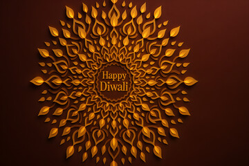 Happy Diwali ornate circular diya mandala with glowing lamps on warm background