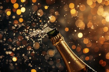 Festive Champagne Burst: The captivating image showcases the joyous explosion of a champagne bottle.