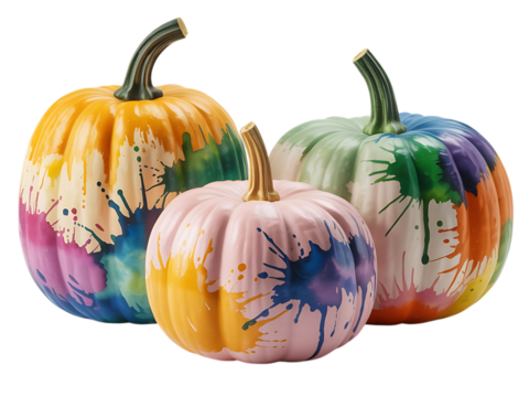 Pastel Painted Pumpkins isolated on transparent background - Powered by Adobe