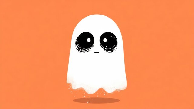 Cute cartoon ghost with big eyes on orange background
