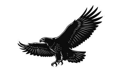 Eagle silhouette in black and white vector style, dynamic flying bird symbol of freedom and power, eagle silhouette, flying eagle, bird art, wild bird, freedom symbol