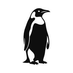 Penguin silhouette in black and white vector style, simple arctic bird profile with clean minimal lines, penguin silhouette, arctic bird, polar animal, wildlife art, minimal design