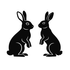 Rabbit silhouette in clean black and white vector style, simple bunny profile with smooth curves, rabbit silhouette, bunny outline, forest animal, wildlife art, minimal design