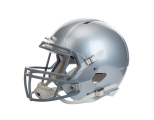Silver American Football Helmet Isolated On Black Background With Minimalist Design And Reflective Surface Showing Sport Gear Protection