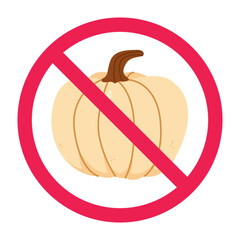 No pumpkin allowed prohibited sign, forbidden sign with pumpkin icon, do not eat pumpkin, vector illustration
