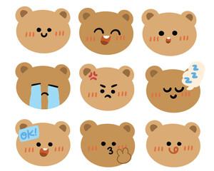 Bear with various expression hand drawn elements